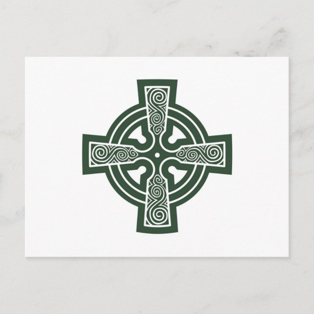 Green Celtic Cross mit Triskele Gravur Postkarte (Vorderseite)