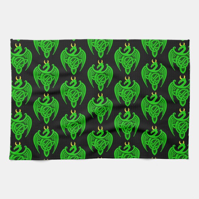 Green Celtic Dragon Kitchtuch Geschirrtuch (Horizontal)
