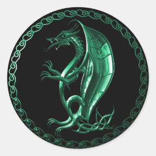 Green Celtic Dragon Runder Aufkleber