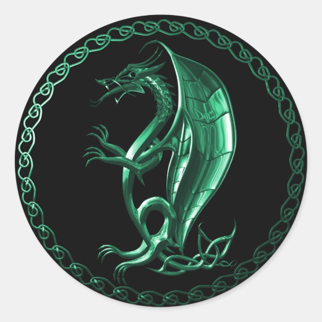 Green Celtic Dragon Runder Aufkleber (Vorderseite)