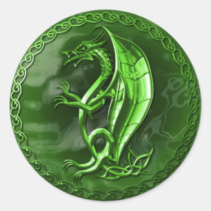 Green Celtic Dragon Runder Aufkleber