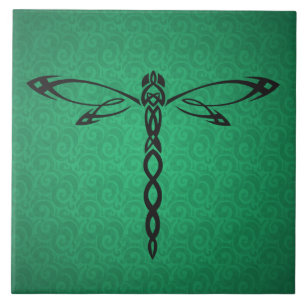 Green Celtic Dragonfly Keramik Tile Fliese