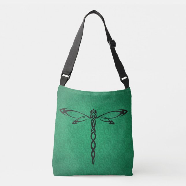 Green Celtic Dragonfly  Tragetaschen Mit Langen Trägern (Vorderseite)