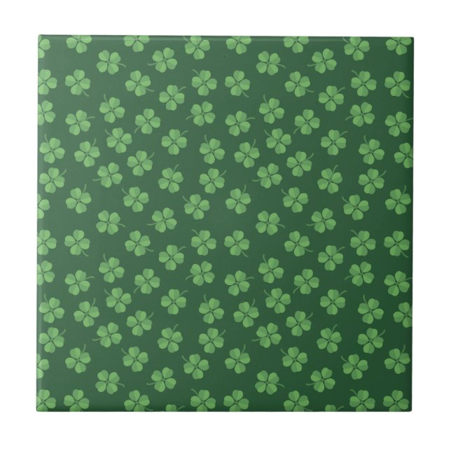 Green Celtic Irish Four Leafed Clovers St Patrick Fliese (Vorderseite)
