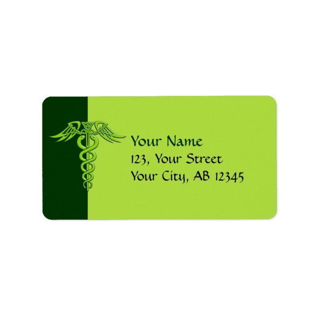 Green Celtic Knot Caduceus Adressaufkleber (Vorne)