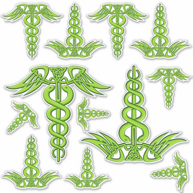 Green Celtic Knot Caduceus Aufkleber (Vorderseite)