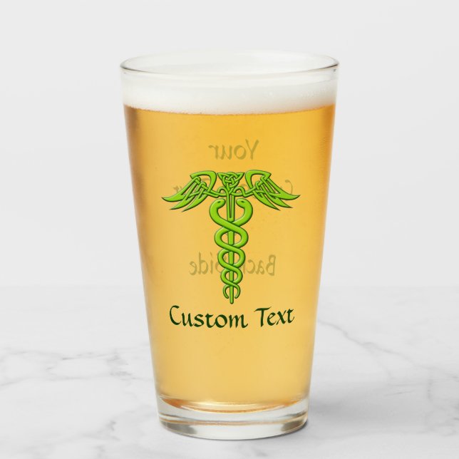 Green Celtic Knot Caduceus Glas (Vorne (Gefüllt))