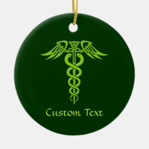 Green Celtic Knot Caduceus Keramik Ornament