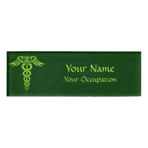 Green Celtic Knot Caduceus Namenschild