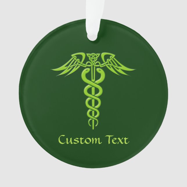 Green Celtic Knot Caduceus Ornament (Vorderseite)