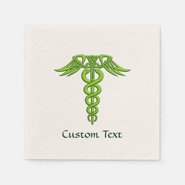 Green Celtic Knot Caduceus Serviette (Vorderseite)