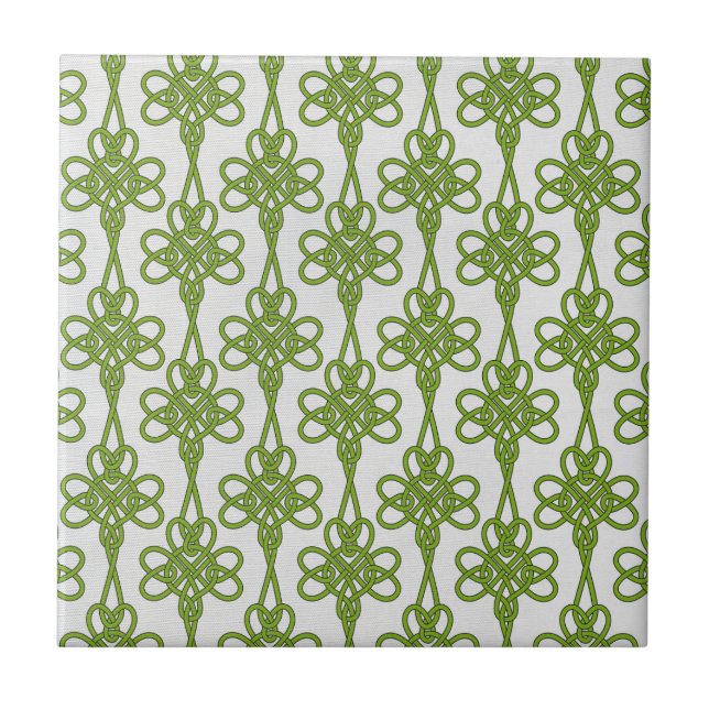 Green Celtic Knot Design in White Keramik Tile Fliese (Vorderseite)