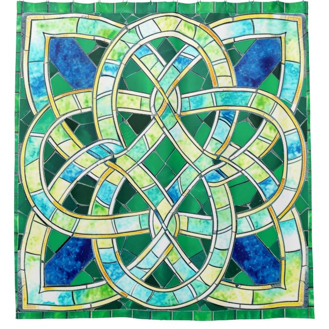 Green Celtic Knot Stone Mosaik Duschvorhang (Vorderseite)