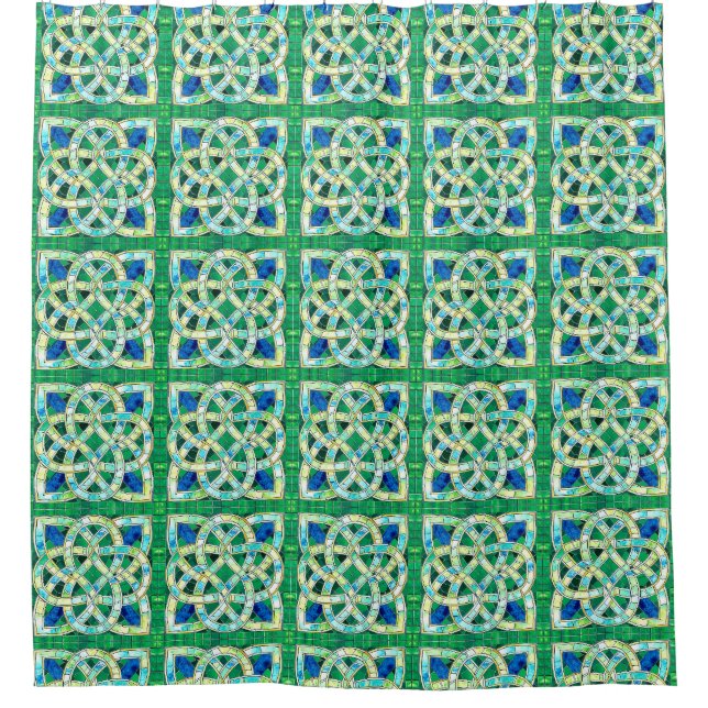 Green Celtic Knot Stone Mosaik Duschvorhang (Vorderseite)