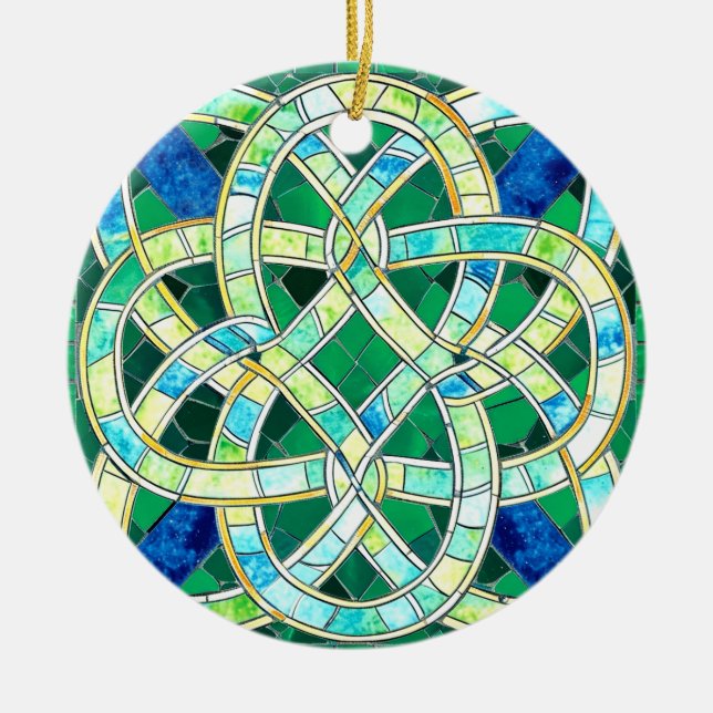 Green Celtic Knot Stone Mosaik Keramik Ornament (Vorne)