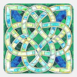 Green Celtic Knot Stone Mosaik Quadratischer Aufkleber