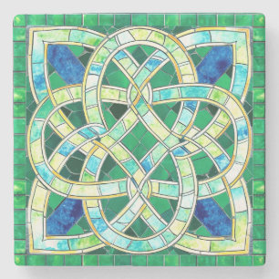 Green Celtic Knot Stone Mosaik Steinuntersetzer