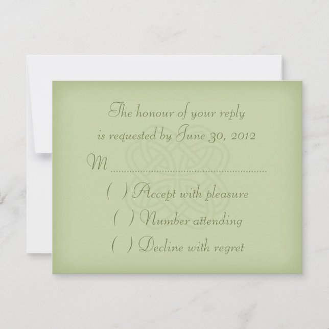 Green Celtic Knot Wedding RSVP Card (Vorderseite)