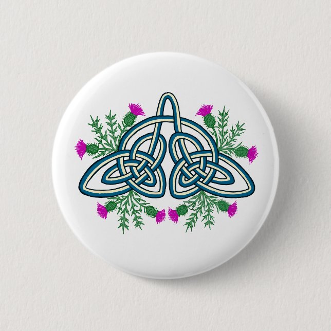 Green Celtic Knot with Purple Scottish Thistles Button (Vorderseite)