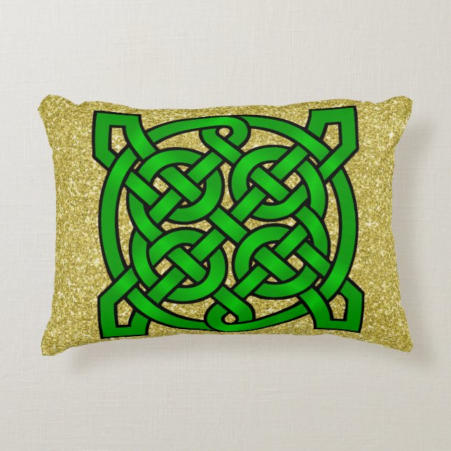 Green Celtic Knots Gold Imitats Glitzer Zierkissen (Vorderseite)