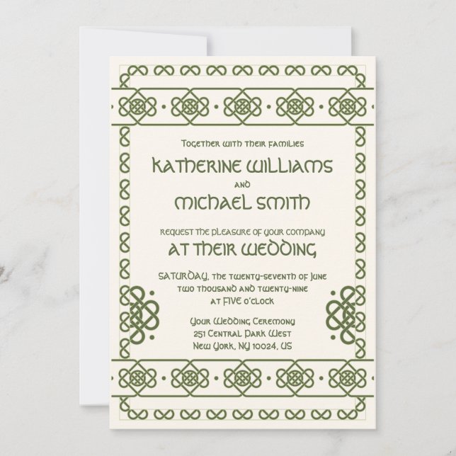 Green Celtic Knots Hochzeitseinladungen Einladung (Vorderseite)