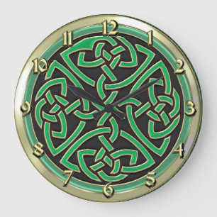 Green Celtic Shield Knot Round Wall Clock Große Wanduhr
