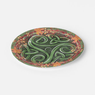 Green Celtic Triskelion Mabon Harvest Party Pappteller