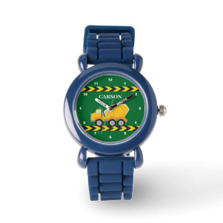 Green Cement Mixer Truck Custom Boys Name Kids Armbanduhr