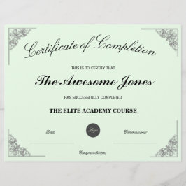 Green Certificate of Completion with Custom Logo