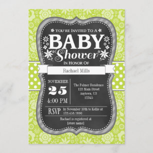 Green Chalkboard Floral Baby Dusche einladen Einladung
