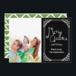 Green Chalkboard Typografie Frohe Weihnachts-Foto Feiertagskarte<br><div class="desc">Grünes Abstraktes Muster auf der Foto "Back Family" oder "Couples" auf der Weihnachtskarte</div>