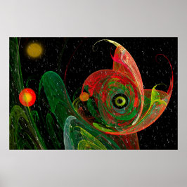 Green Chameleon Fraktal Art Poster