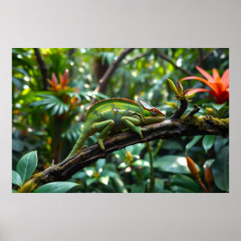 Green Chameleon umgeben von üppigen Blättern Poster