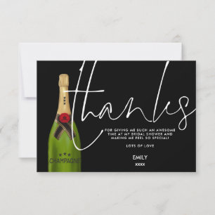 Green Champagne Flasche Script Black Brautparty Dankeskarte