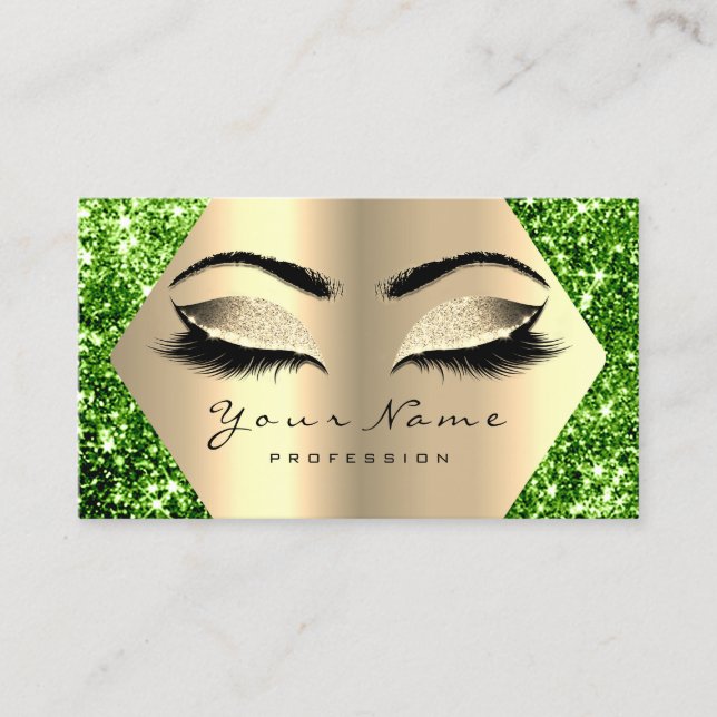 Green Champaigne Gold Glitzer Makeup Lashes Visitenkarte (Vorderseite)