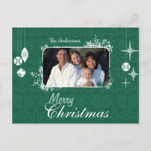 Green Chandelier Christmas Family Foto Postcard Feiertagspostkarte