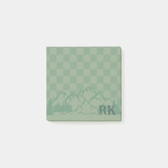 Green Check Pattern Rustic Mountains Monogram Post-it Klebezettel (Vorderseite)