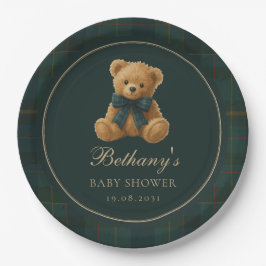 Green Check Polo Teddy Bear Baby Shower Pappteller