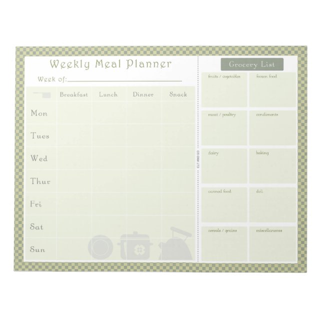 Green Checked Weekly Meal Planner Notizblock (Vorderseite)