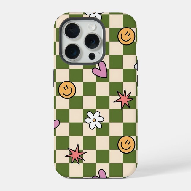 Green Checkerboard Aesthetic Phone Case iPhone Hülle (Rückseite)