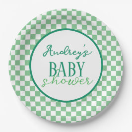 Green Checkerboard Baby Shower Paper Plate Pappteller