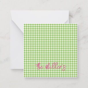 Green Checkerboard Pink NAME Chic Preppy Fun Mitteilungskarte