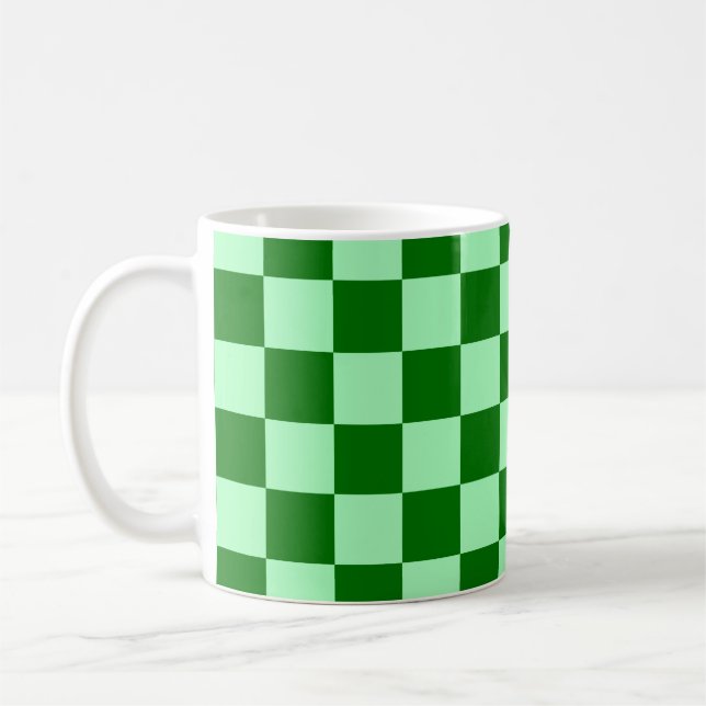 Green Checkered Square Nahtloses Muster Kaffeetasse (Links)