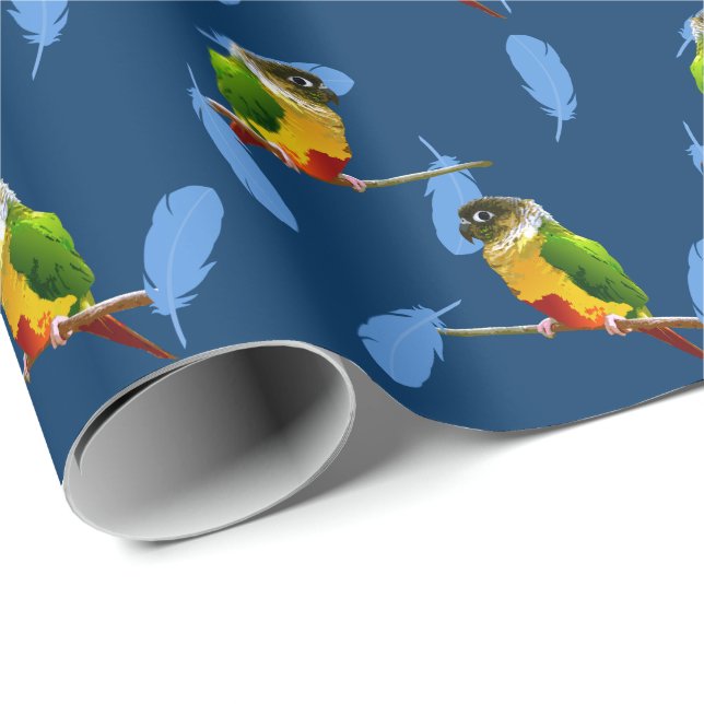 Green Cheek Conure Blue Feathers Pet Bird Geburtst Geschenkpapier (Rolleneckpunkt)