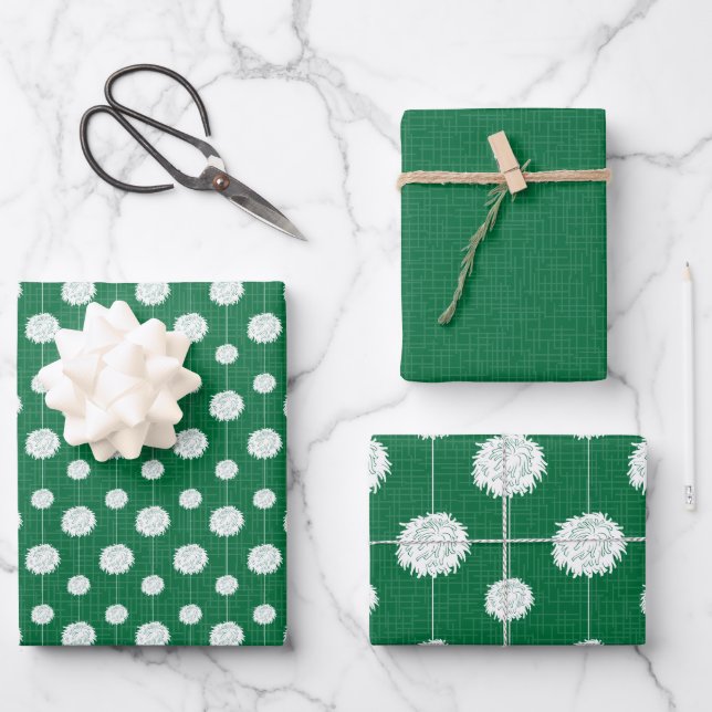Green Cheerleader Pom Pom Muster Geschenkpapier Set (Vorderseite)