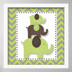 Green Chevron Elephant Nursery Wall Art Poster