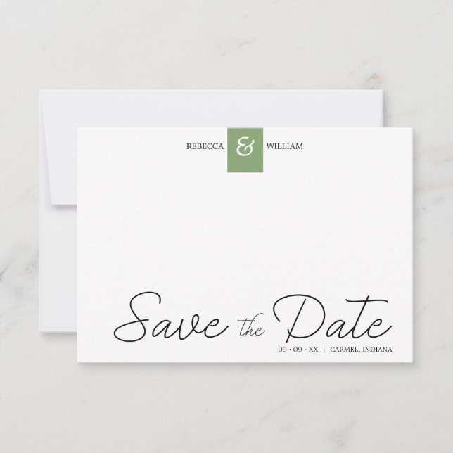Green Chic Custom Photo Instant Engaged Couple Save The Date (Vorderseite)