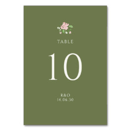 Green | Chic Floral Rose Wedding Table Number Card Tischnummer