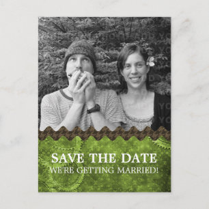 Green Chic Steampunk Foto Save the Date Postkarte
