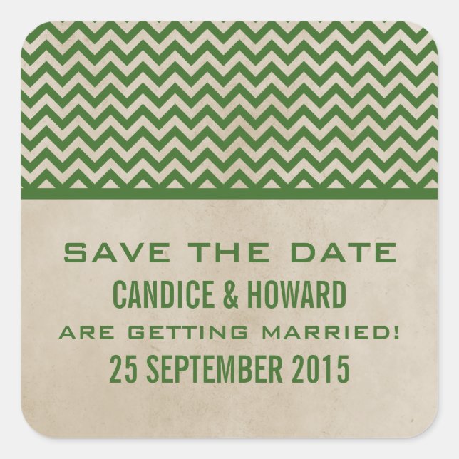 Green Chic Zickzack Save the Date Stickers (Vorderseite)